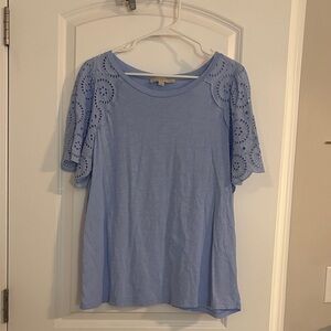 LOFT Light Blue Eyelet Sleeve Blouse